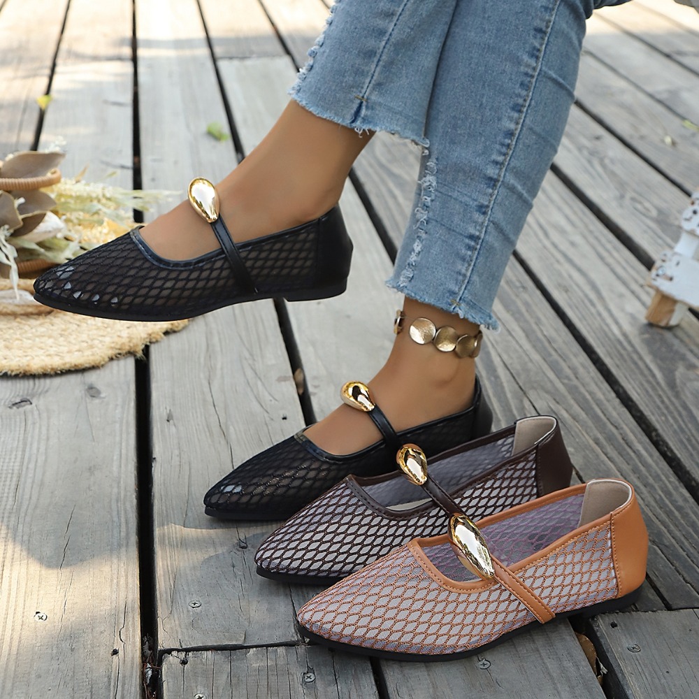 Mesh Strap Metal - Kadınlar için fileli Mary Jane babetler,